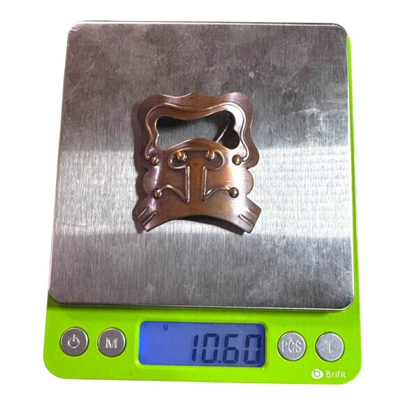 1950 Unsigned Rebajes Modernist Copper Comedy Mask Brooch MCM Drama Face Theatre - Picture 5 of 5